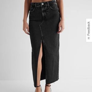 Express High Waisted Black Raw Hem Front Slit Maxi Denim Skirt - size 2